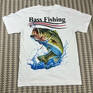 Made in Paradise Bass Fishing White Tee‎ T Shirt Men’s Sz S New